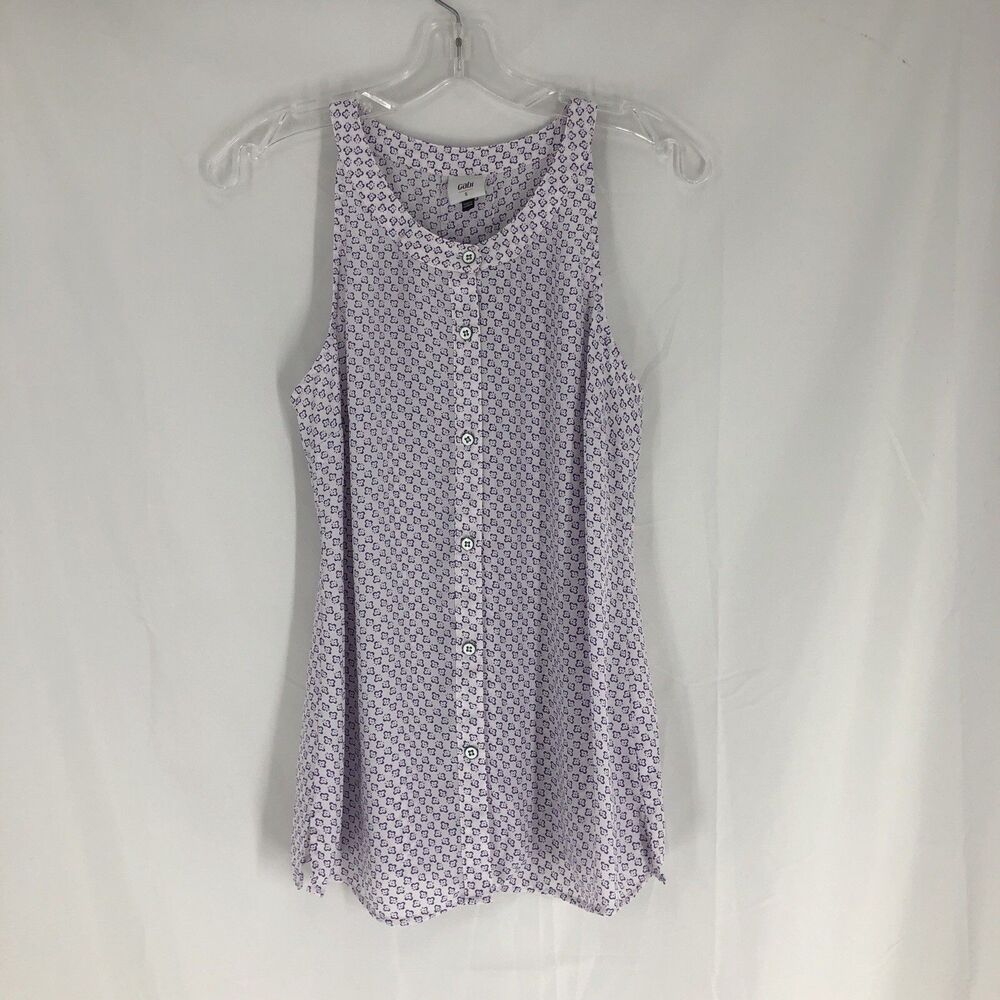 CAbi Women's Size Small Button Sleeveless Floral Blouse White Purple